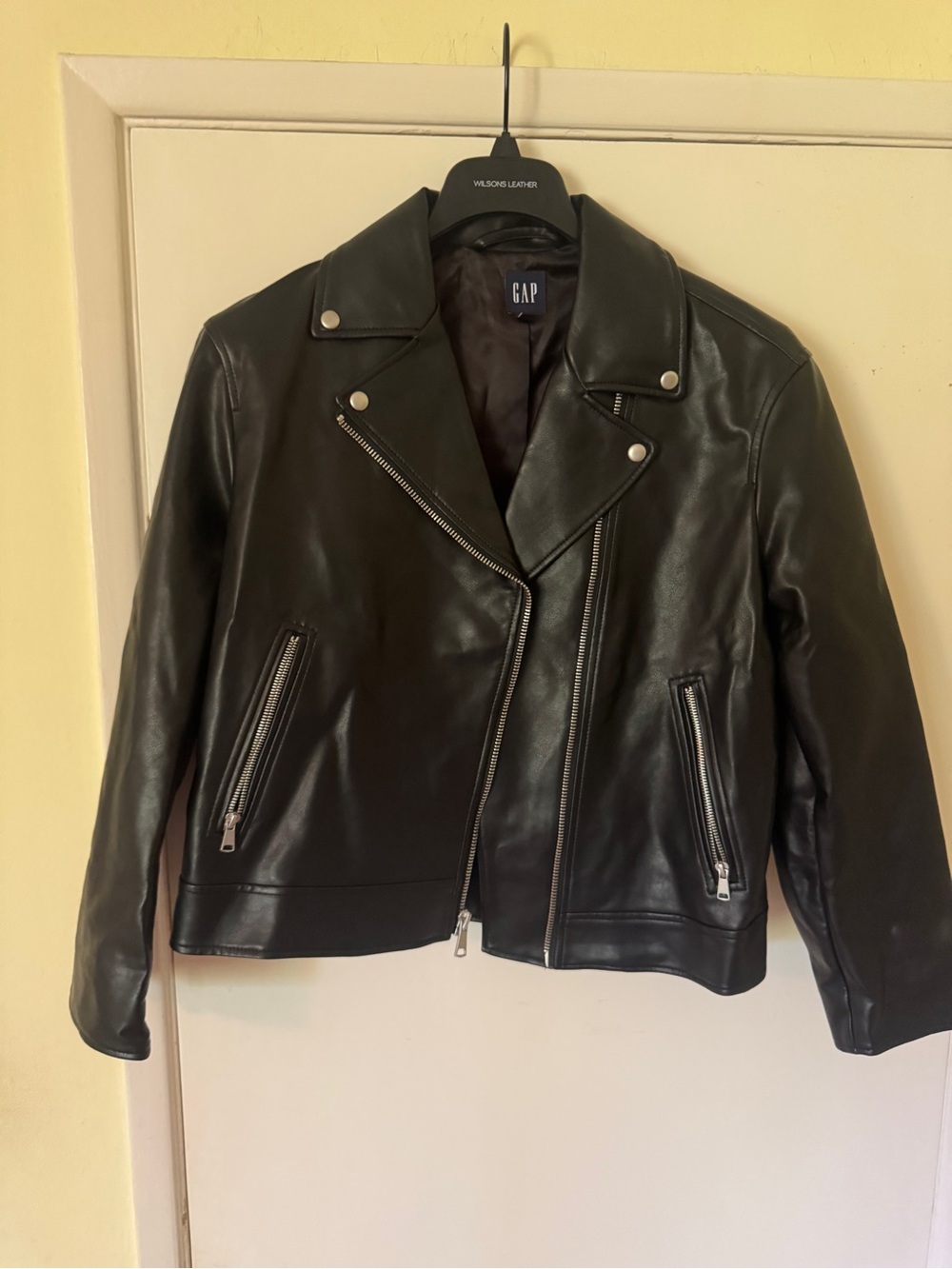 Wilsons Leather Black Biker Moto Jacket with Silver Hardware